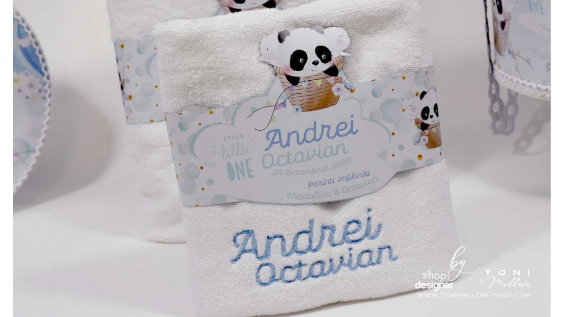 Trusou de botez cu ursuletul Panda ursul polar si baloane de aer cald Panda 10